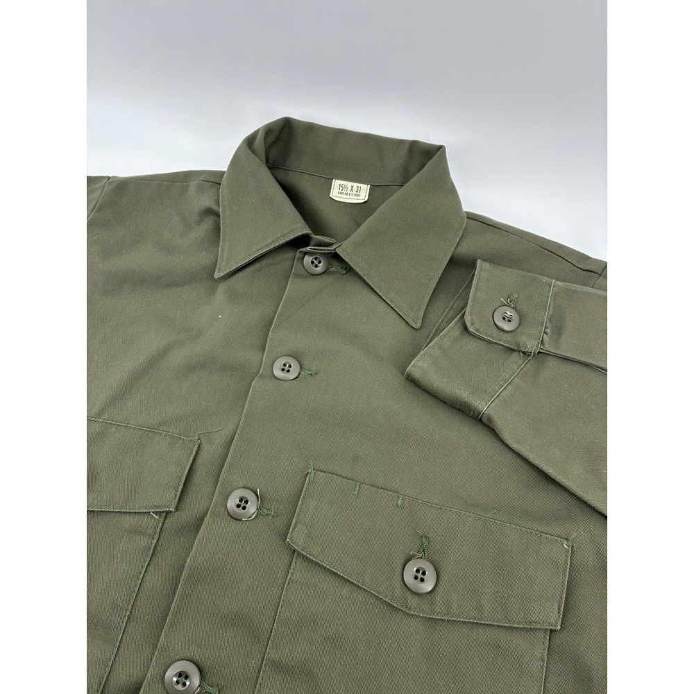 Vintage US Military OG-507 Utility Shirt Olive Green 15.5x31 1983 Rutter-Rex